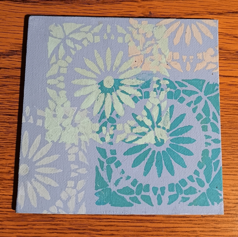 Mandala Abstract Layered Blues 5x5 Canvas Art in Soft Hues